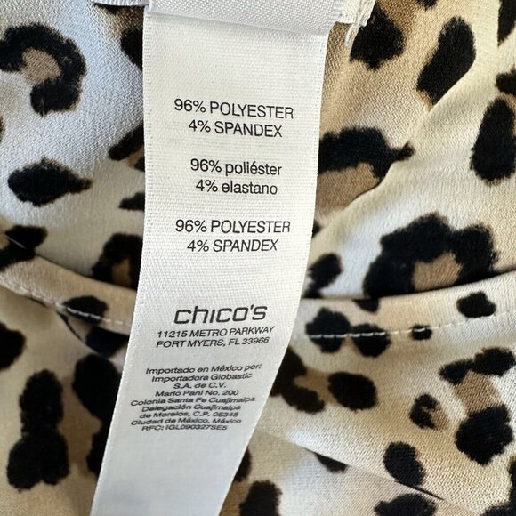 Chicos Tunic Animal Mix Top Leopard Size S Hi Lo Hem Exotic 3/4 sleeve - Picture 6 of 10
